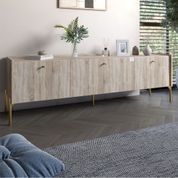 Тумба під телевізор на 3 шухляди LION Wood з золотими ніжками 160х65х40 см Дуб Сонома (LION-042994) LION-042994 фото 1