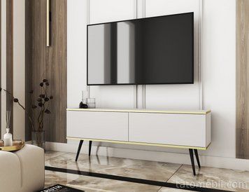 Тумба под телевизор Perfect Home Оро/Oro 2-дверная с черными ножками RTV135 Белый (PFH-091324) PFH-091324 фото