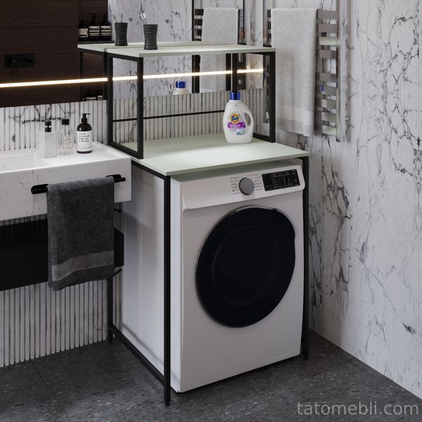 Стеллаж полка Бафрум 402 Ferrum-decor для стиральной машины 133,5x70,5x60,5 Черный металл ДСП Кашемир 16 мм (FRD-107586) FRD-107586 фото