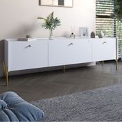 Тумба под телевизор на 3 ящика LION Wood с золотыми ножками 160х65х40 см Нимфея Альба (белый) (LION-042997) LION-042997 фото 1