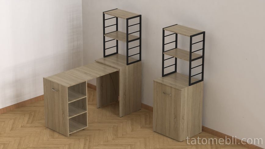 Стол-тумба трансформер Смарт 4/2 с этажеркой Ferrum-decor 1430x1450x600 Черный металл ДСП Дуб Сонома 16 мм (FRD-105133) FRD-105133 фото