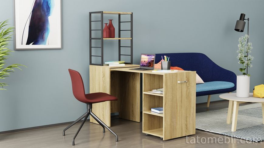 Стол-тумба трансформер Смарт 4/2 с этажеркой Ferrum-decor 1430x1450x600 Черный металл ДСП Дуб Сонома 16 мм (FRD-105133) FRD-105133 фото