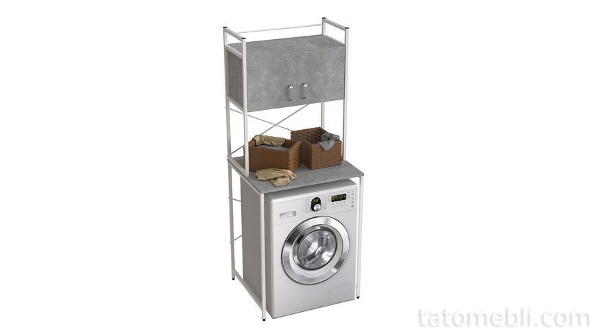 Стеллаж полка Бафрум 404 Ferrum-decor для стиральной машины 178x70,5x60,5 Белый металл ДСП Бетон 16 мм (FRD-107387) FRD-107387 фото