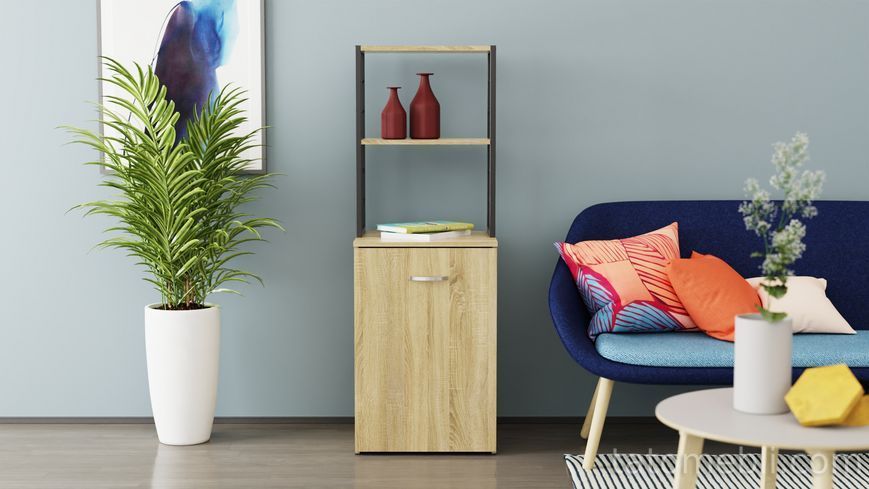 Стол-тумба трансформер Смарт 4/2 с этажеркой Ferrum-decor 1430x1450x600 Черный металл ДСП Дуб Сонома 16 мм (FRD-105133) FRD-105133 фото
