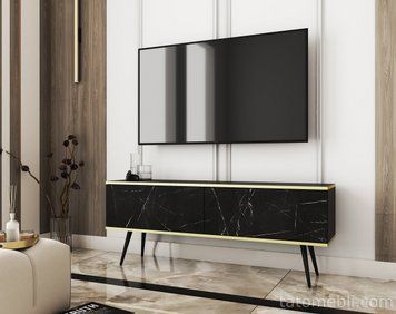 Тумба под телевизор Perfect Home Оро/Oro 2-дверная с черными ножками RTV135 Черный мрамор роял (PFH-091506) PFH-091506 фото
