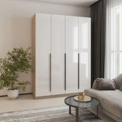 Шкаф 4-дверный MebelStar Оскар Gloss ДСП BL-B, стандарт 160x52x220 см Дуб сонома/Белый MBS-GL-196 фото