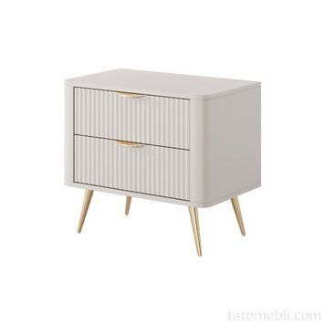 Тумба приліжкова Perfect Home Ланте / Lante з 2 шухлядами і золотими ніжками 2S Беж (PFH-091123) PFH-091123 фото