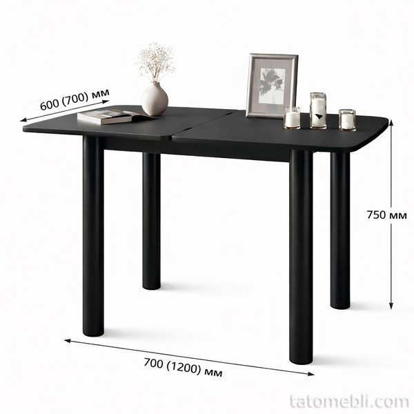 Обідній стіл розкладний LION Нота Міні чорні ніжки Бетон темний 60x70/70x120 (LION-045148) LION-045148 фото