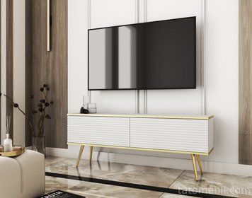 Тумба под телевизор Perfect Home Оро/Oro 2-дверная с золотыми ножками RTV135 MDF Белый (PFH-091329) PFH-091329 фото