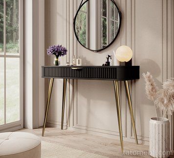 Стіл туалетний Perfect Home Ланте / Lante 1S/100 з 1 шухлядою і золотими ніжками Чорний (PFH-091196) PFH-091196 фото