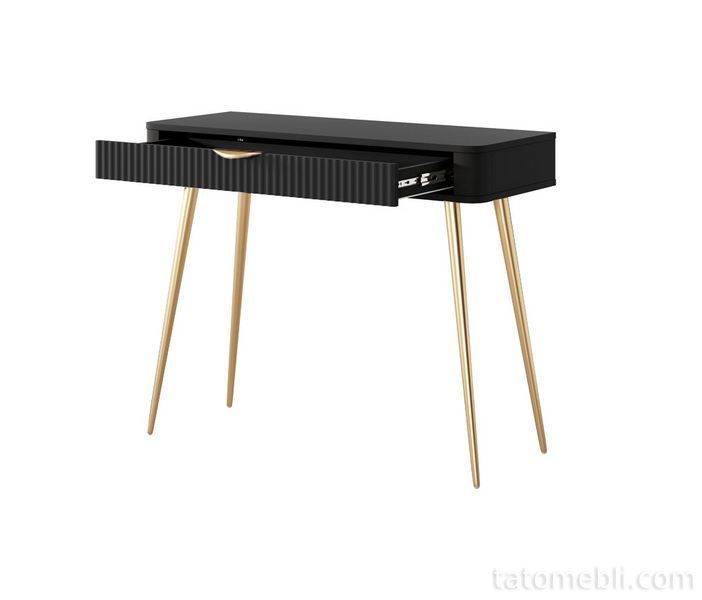 Стіл туалетний Perfect Home Ланте / Lante 1S/100 з 1 шухлядою і золотими ніжками Чорний (PFH-091196) PFH-091196 фото