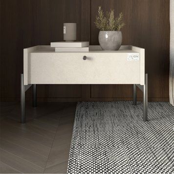 Тумба приліжкова LION Wood з однією шухлядою Бетон style (чорні ножки) (LION-041309) LION-041309 фото
