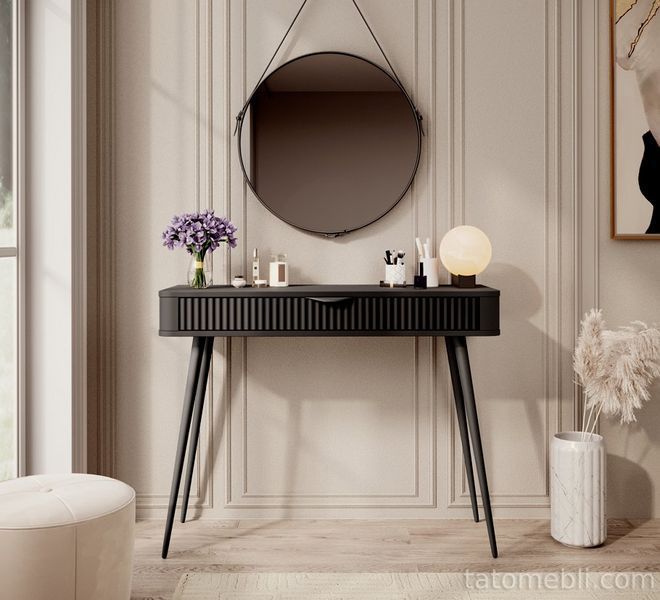 Стол туалетный Perfect Home Ланте/Lante 1S/100 с 1 ящиком и черными ножками Черный (PFH-091188) PFH-091188 фото