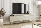 Тумба под телевизор Perfect Home Оро/Oro 3-дверная с золотыми ножками RTV175 MDF Бежевый (PFH-091347)