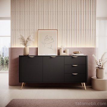 Комод Perfect Home Ланте / Lante 2-дверний з 3 шухлядами і золотими ніжками 2D3S/163 Чорний (PFH-091191) PFH-091191 фото
