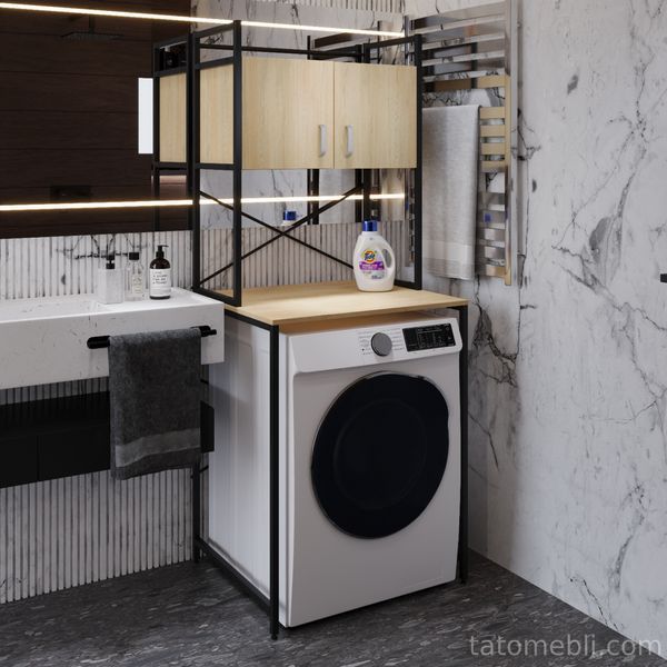 Стелаж-полиця Бафрум 404 Ferrum-decor для пральної машини 178x70,5x60,5 Чорний метал ДСП Дуб Кремона Торро 16 мм (FRD-107607) FRD-107607 фото