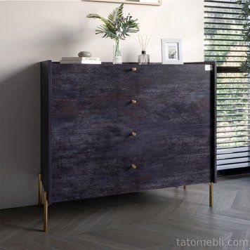 Комод із 4 шухлядами LION Wood із золотими ніжками 100х90х45 см Бетон темний (LION-042960) LION-042960 фото