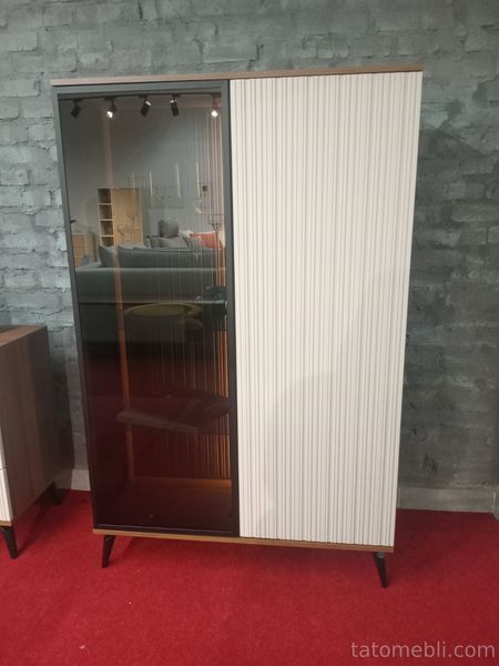 Витрина высокая с подсветкой Вичи / Vici WT103 2-дверная Орех/кашемир Perfect Home Польша (PFH-091278) PFH-091278 фото