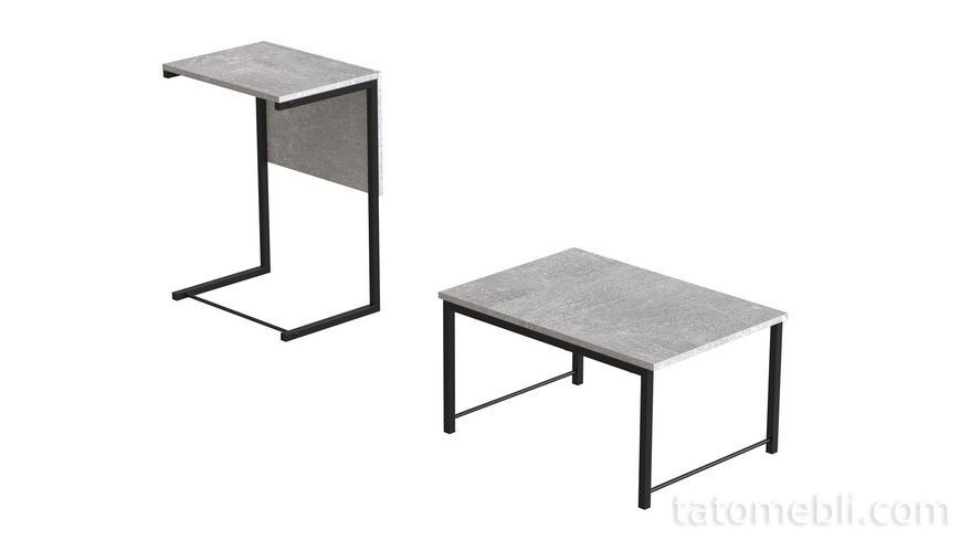 Стіл журнальний приставний Террі Комбо Ferrum-decor 345x662x440 Чорний метал ДСП Бетон 16 мм (FRD-105142) FRD-105142 фото