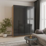 Шкаф 4-дверный MebelStar Оскар Gloss ДСП BL-B, стандарт 160x52x220 см Дуб тахо/Черный MBS-GL-201 фото