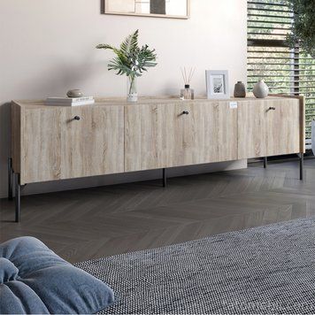 Тумба під телевізор на 3 шухляди LION Wood з чорними ніжками 160х65х40 см Дуб Сонома (LION-043100) LION-043100 фото