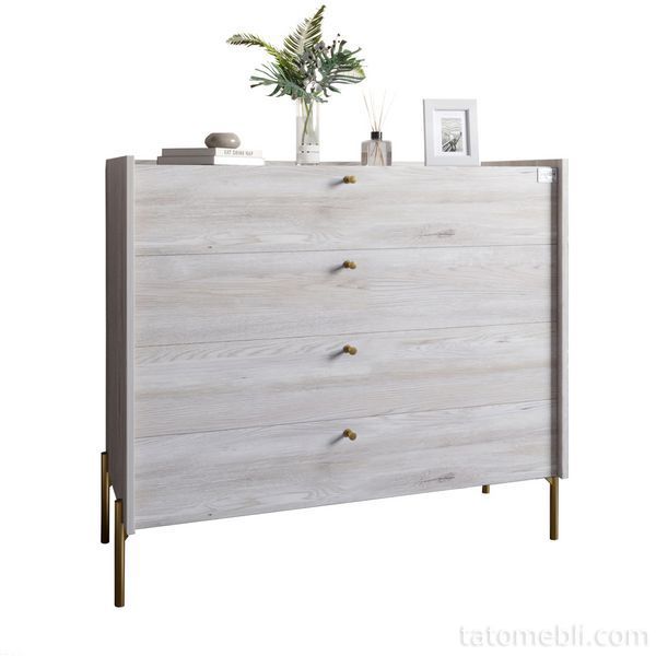Комод с 4 ящиками LION Wood с золотыми ножками 100х90х45 см Самоа Дымчатый (LION-042962) LION-042962 фото