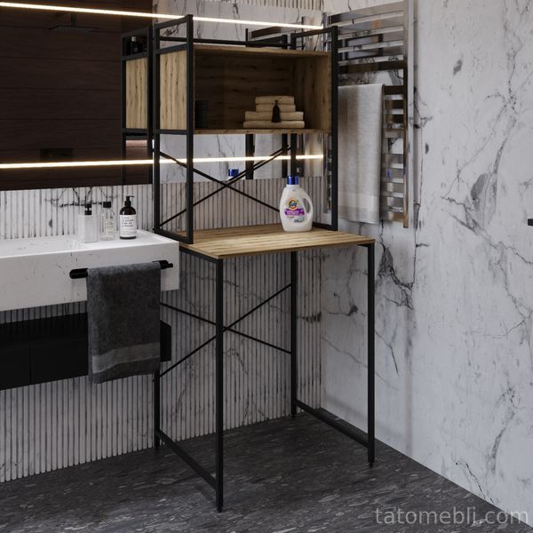 Стелаж-полиця Бафрум 403 Ferrum-decor для пральної машини 178x70,5x60,5 Чорний метал ДСП Дуб Евок Прибережний 16 мм (FRD-107594) FRD-107594 фото
