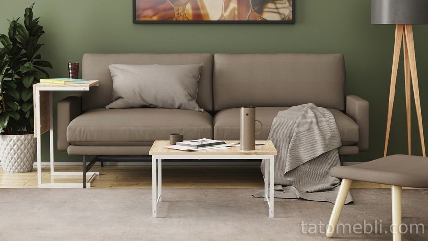 Стол журнальный приставной Терри Комбо Ferrum-decor 345x662x440 Белый металл ДСП Дуб Сан-Марино 16 мм (FRD-105144) FRD-105144 фото