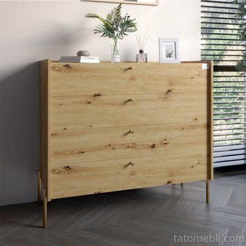 Комод із 4 шухлядами LION Wood із золотими ніжками 100х90х45 см Дуб Артизан (LION-042964) LION-042964 фото