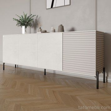 Комод у вітальню на чорних металевих ніжках LION Грей 204x38x76,5 см Бетон Style/Кашемір (LION-042627) LION-042627 фото