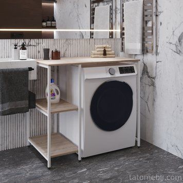 Стелаж-полиця Бафрум 405 Ferrum-decor для пральної машини 90x101x60,5 Білий метал ДСП Дуб Сан-Марино 16 мм (FRD-107399) FRD-107399 фото