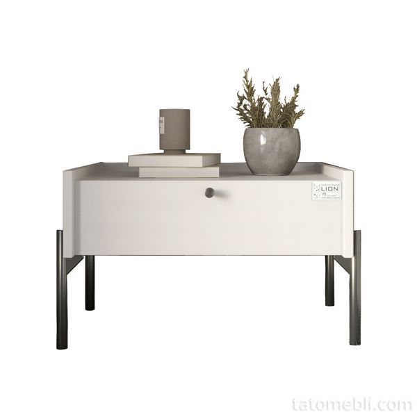 Тумба приліжкова LION Wood з однією шухлядою Німфея Альба (білий) (чорні ножки) (LION-041327) LION-041327 фото