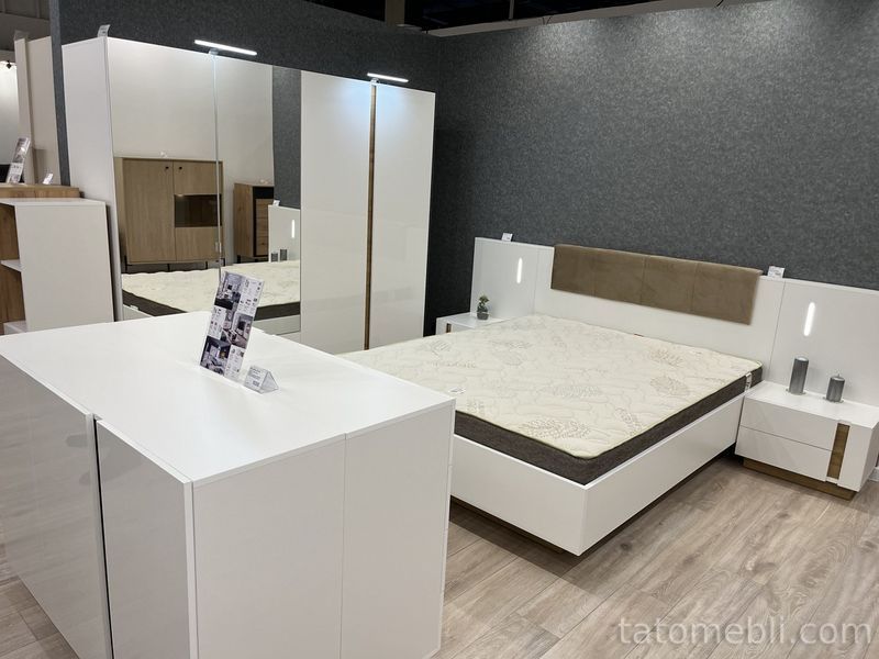 Ліжко (каркас) Perfect Home Арко / Arco 160 з м'яким ізголів'ям двоспальне Білий глянець/дуб грандсон (PFH-091045) PFH-091045 фото