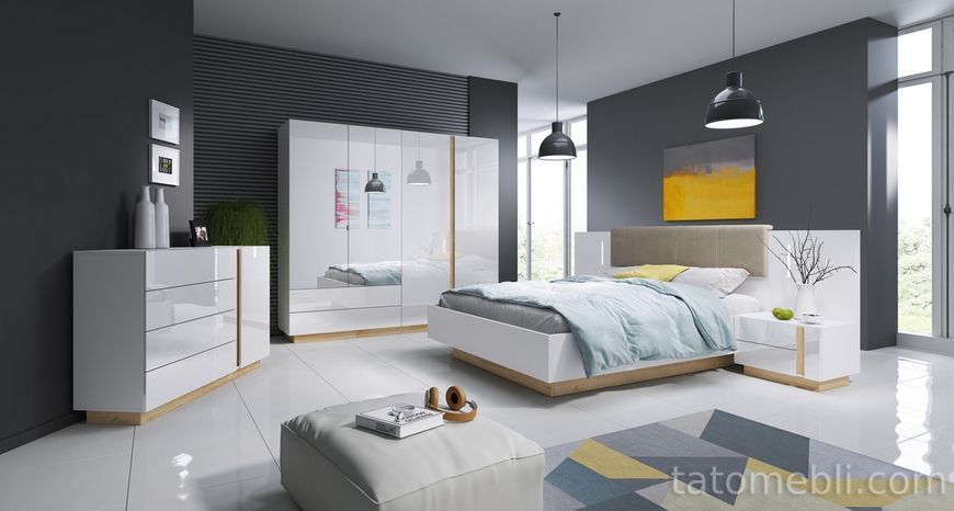 Ліжко (каркас) Perfect Home Арко / Arco 160 з м'яким ізголів'ям двоспальне Білий глянець/дуб грандсон (PFH-091045) PFH-091045 фото