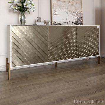Комод з золотими металевими ніжками LION Амарант 168x40x76,5 см Бетон Style/Перламутровий металік (LION-041972) LION-041972 фото