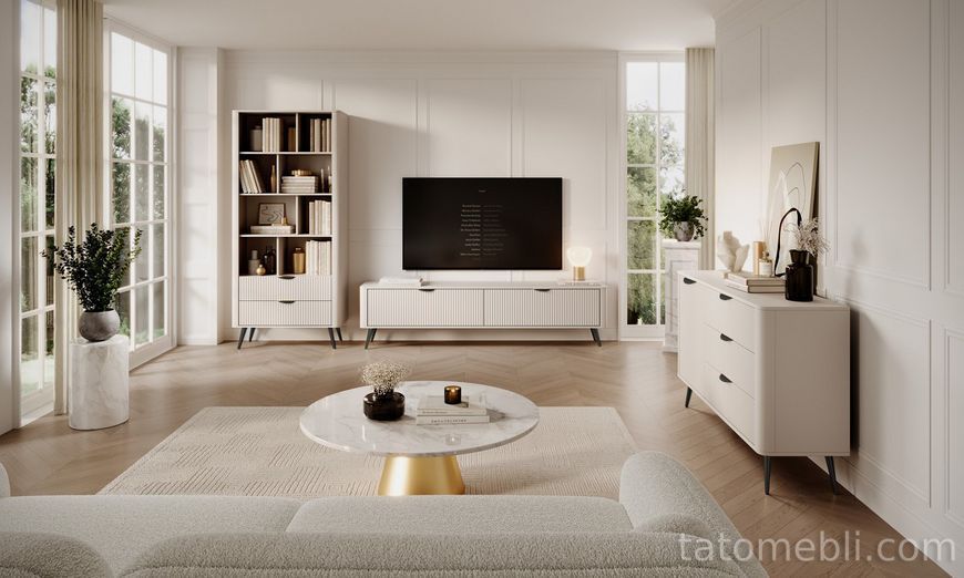 Тумба под телевизор Perfect Home Ланте/Lante 2-дверная с черными ножками 2D/163 Беж (PFH-091183) PFH-091183 фото