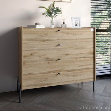 Комод із 4 шухлядами LION Wood із чорними ніжками 100х90х45 см Дуб Аппалачі (LION-042977) LION-042977 фото
