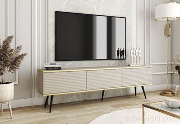 Тумба под телевизор Perfect Home Оро/Oro 3-дверная с черными ножками RTV175 MDF Бежевый (PFH-091348) PFH-091348 фото