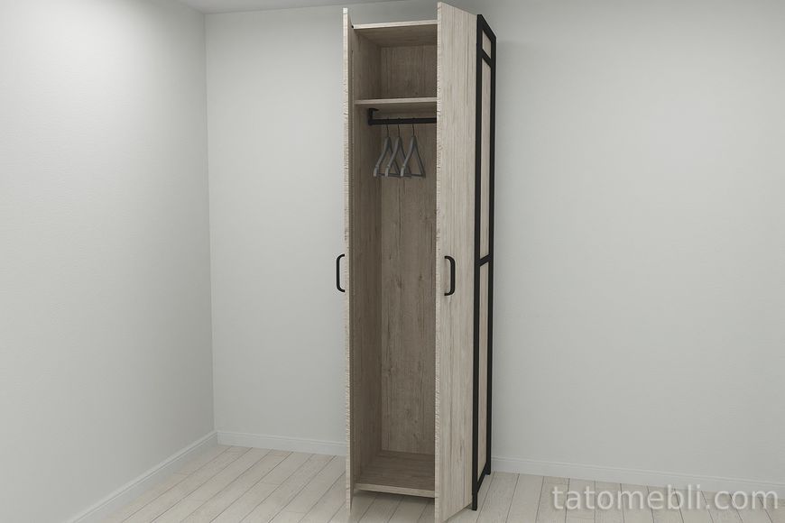 Шафа Гардероб Уні секція 6 серії Конект Ferrum-decor 220x60x50 см Чорний метал ДСП Дуб Сан-Марино 16 мм (FRD-106909) FRD-106909 фото