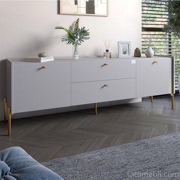 Тумба под телевизор с ящиками LION Wood с золотыми ножками 160х65х40 см Кашемир (LION-043117) LION-043117 фото