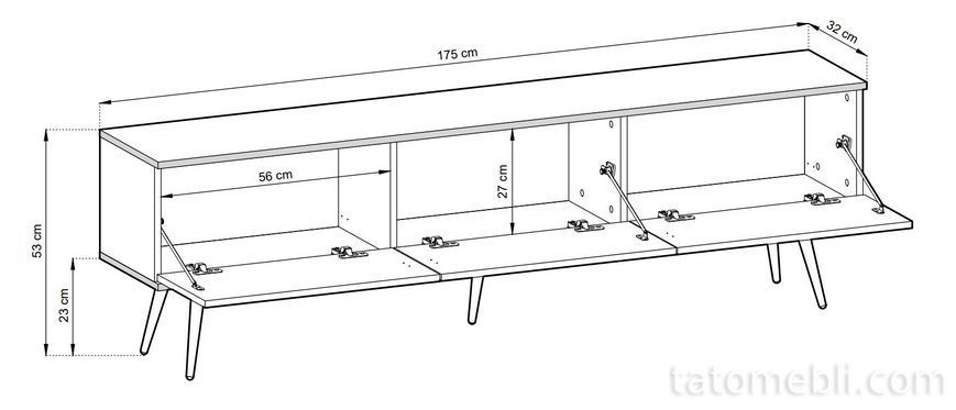 Тумба під телевізор Perfect Home Оро / Oro 3-дверна з чорними ніжками RTV175 MDF Чорний (PFH-091346) PFH-091346 фото